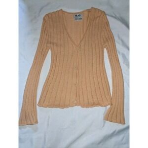 FLAX Ribbed Knit Cardigan V Neck Button Front‎ Bell Sleeve S M